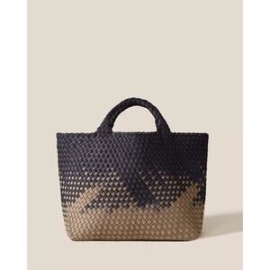 Naghedi St. Barths Handwoven Ombre Large Tote Handbag Black Beige